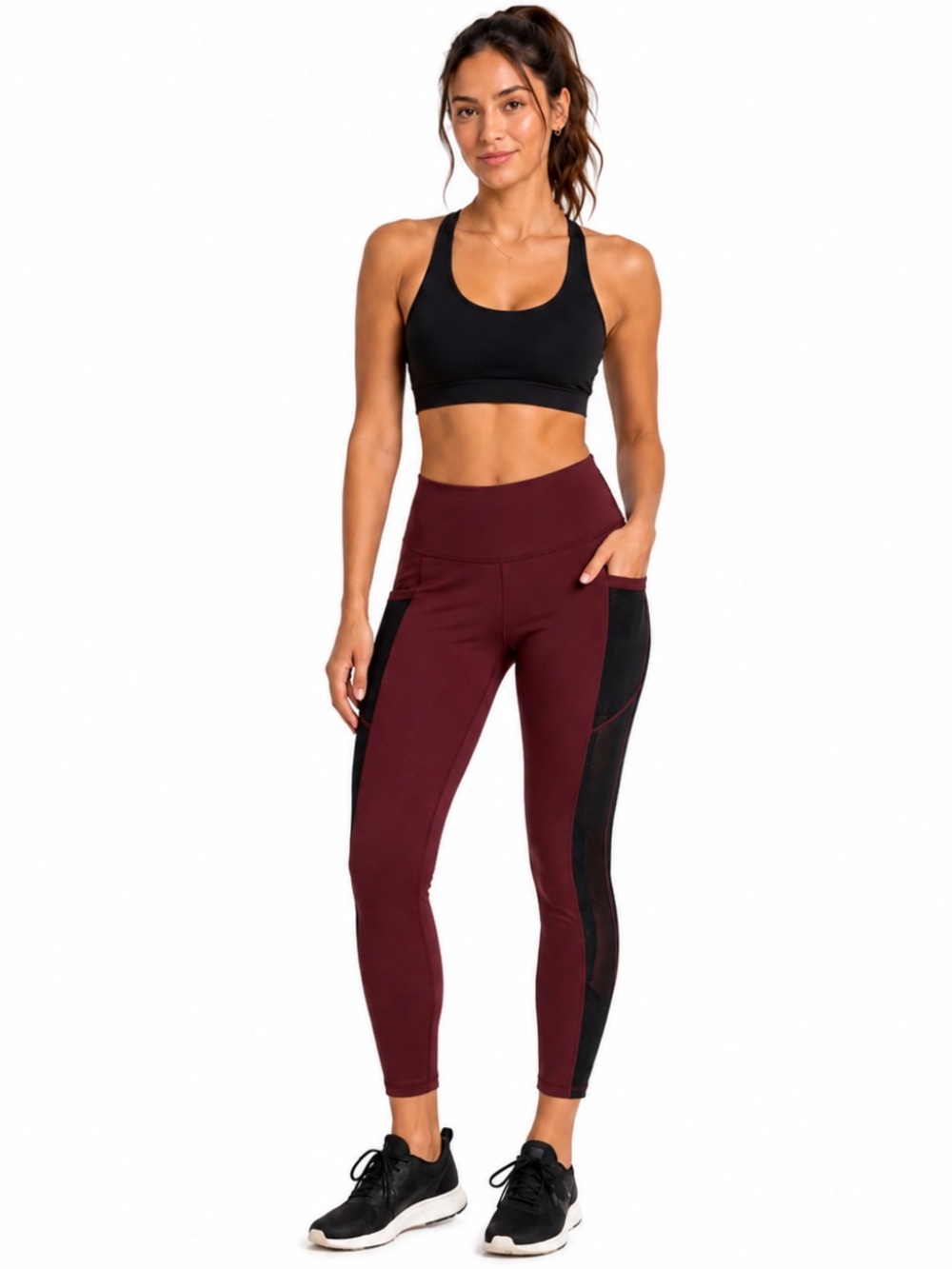 Pop Fit Burgundy Mesh Pocket Leggings — Size S”